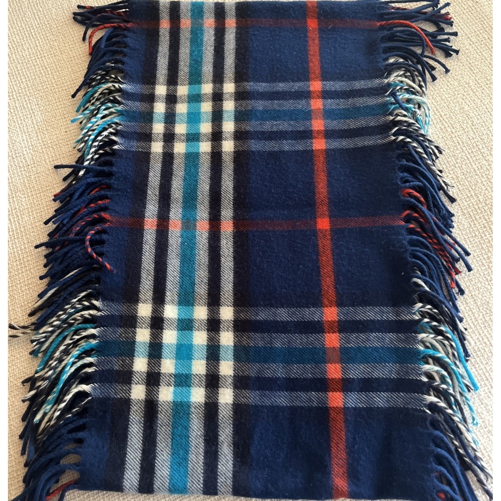 CASHMINK V Fraas Scarf Navy & Red Plaid Scarf Fringe SUPER SOFT